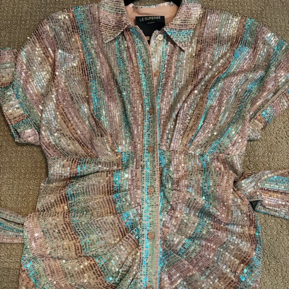 LE SUPERBE MINI MIKO DRESS AQUA RAINBOW size 4 NWT $495๐ - Picture 10 of 14